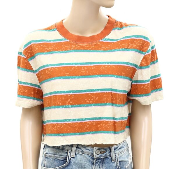 BDG Urban Outfitters Twin Flame Cropped Tee Top Striped Printed Cotton XS 258630 - Picture 5 of 8